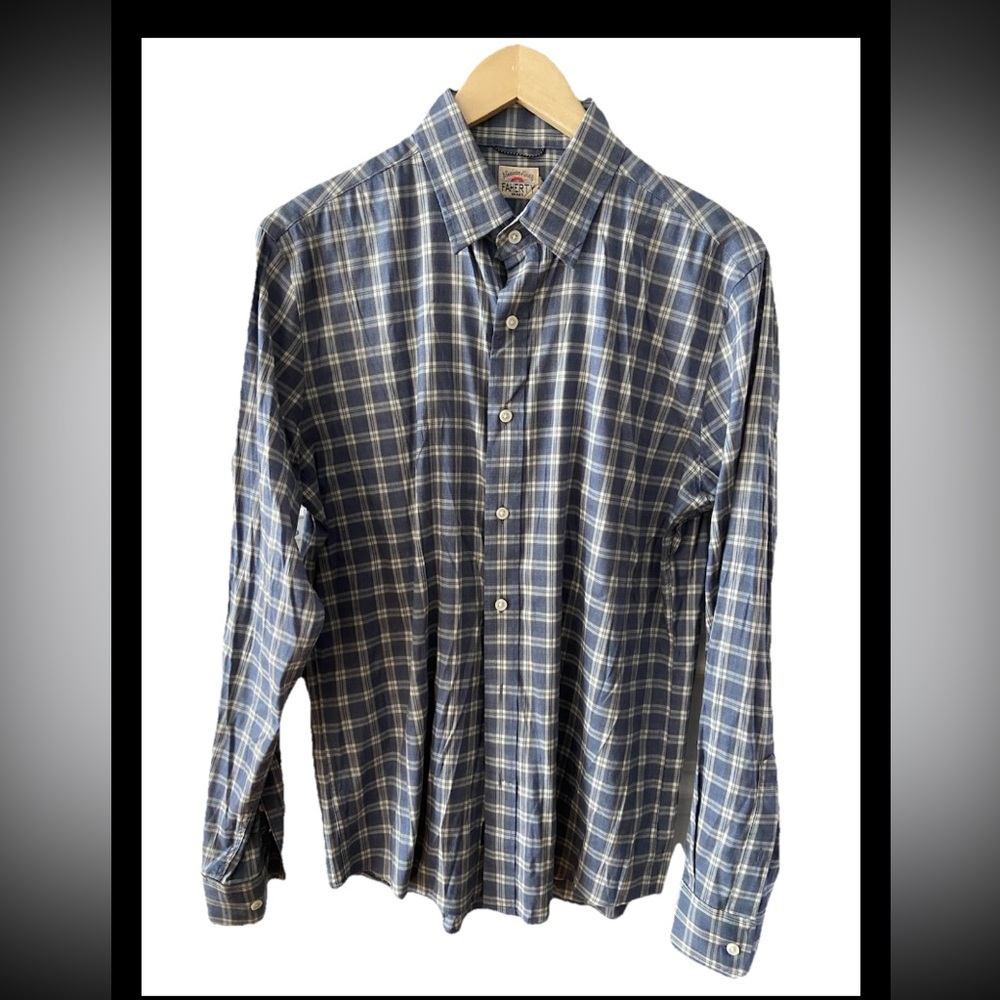 Faherty Navy and White Checkered plaid button down Shirt medium